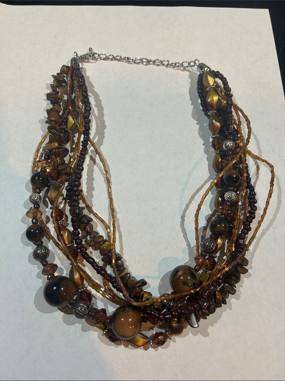Multi-Strand Brown Beaded Necklace - Brand Unspecified